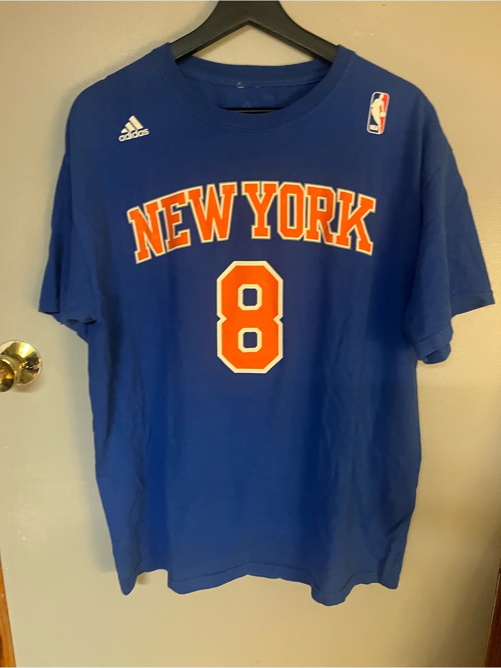 adidas Blue New York #8 Knicks Tee with Orange Accents